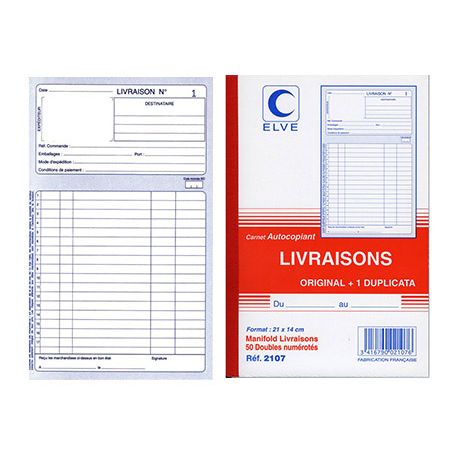 Elve Carnet Bon De Livraison Autocopiant 140x210mm Acheter Papeterie