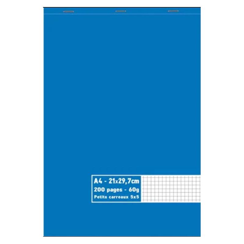 Bloc A4 200 pages petits carreaux bleu - Blocs et notes