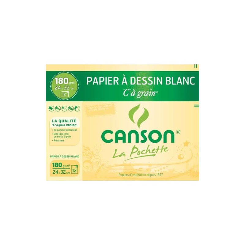 Pochette de 12 feuilles Papier à Dessin Couleur 180g A3 24x32cm Canson