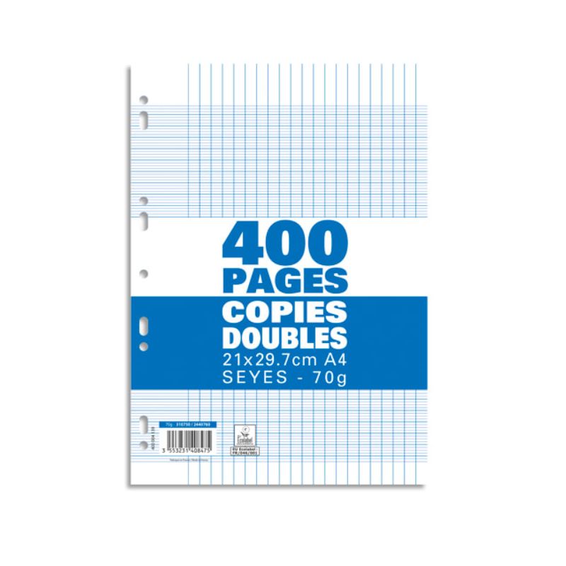 Sachet de 400 pages copies doubles grand format A4 grands carreaux
