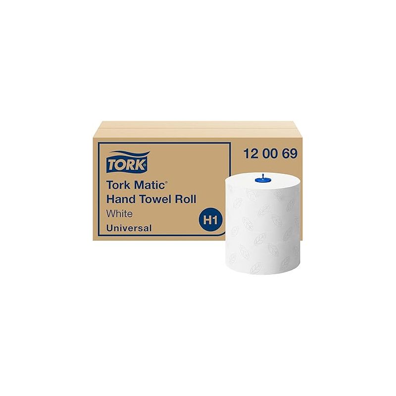 TORK Colis de 6 Rouleaux Essuie-mains Advanced 2 plis format 150m x 21cm Blanc pour distributeur Matic H1