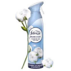 FEBREZE Aérosol 185 ml Pureté de coton. Formule compactée, à base d'eau. Détruit les odeurs, même tenaces